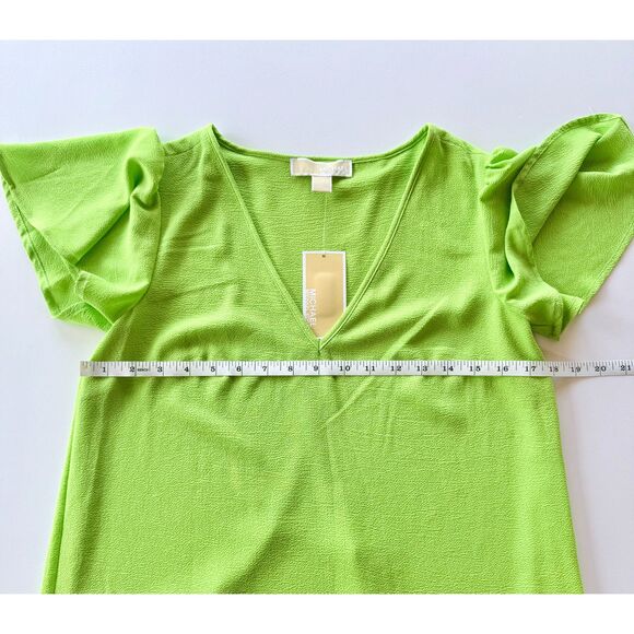 NWT MICHAEL Michael Kors Women's Flutter Sleeve V-Neck Blouse in Green Apple XS - Picture 8 of 8